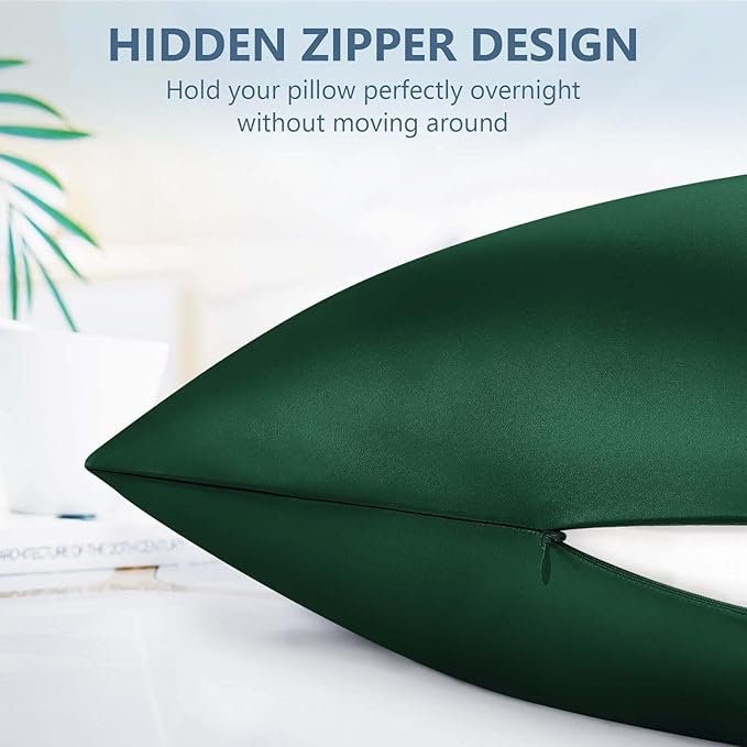 Silk Pillow Cases King Size 100% Mulberry Silk Pillowcase for Hair & Skin 22 Momme Both Sided Grade 6A Silk Cooling Soft Breathable 20 x 36 Inches with Hidden Zipper 1PC, Green