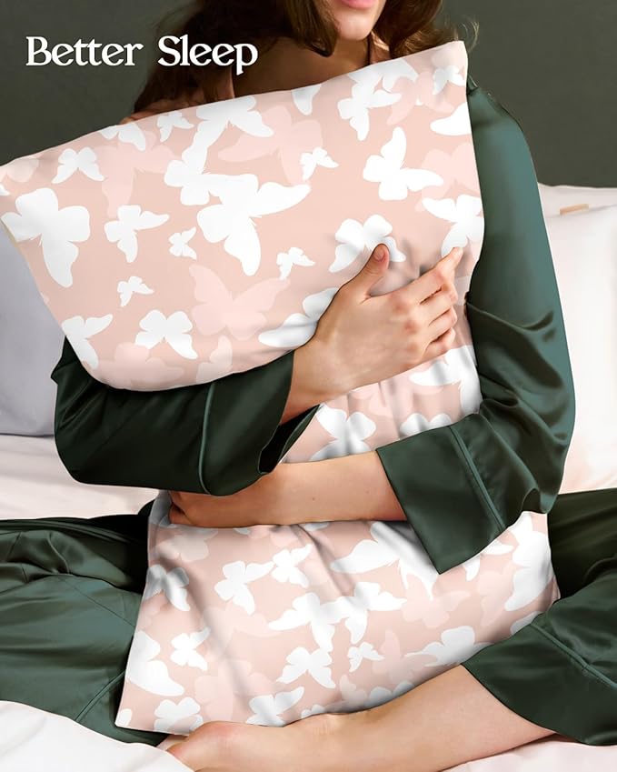 2 Pack Mulberry Silk Pillowcase for Hair and Skin - King Size 20 x 36 Inches with Hidden Zipper PK Butterfly 19 Momme Soft Sleeping Silk Pillow Case for Women, Moms