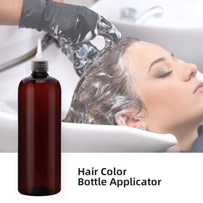 Segbeauty 16.9oz Amber Squeeze Bottles, 2 Packs 500ml Refillable Hair Dye Applicator Bottles with Twist Top Cap Tip, PET Brown Colored Angled Tip Plastic Empty Dyeing Tool for Hair Color Hairdressing