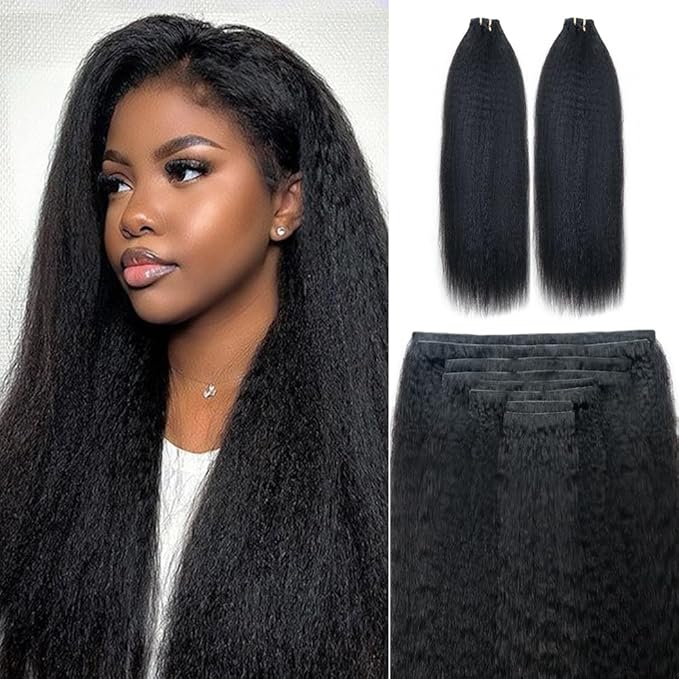 Invisi Edge Clip In Hair Extensions Human Hair 2 Pack 240g 16pcs Kinky Straight Invisible Clip Ins For Women Full Head Injected Clip Ins Remy Human Hair Extensions Natural Color 24inch