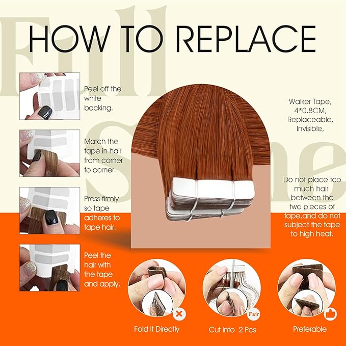 Full Shine Hair Extensions Real Human Hair Color 550 Copper Remy Tape in Hair Extensions Human Hair 16Inch Seamless Invisible Skin Weft 50Gram 20Pcs Silky Straight Extension