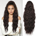 LEEONS 26 inch Drawstring ponytail Extension, Long Wavy pony tails hair extensions for Women - Synthetic Hairpiece Ponytail for Daily Use (Black Brown)