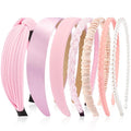 VELSCRUN Headbands for Women 7 Pcs Different Pink Fashion Knotted Solid Head Bands Pearl Headband Non Slip Hair Band for Womens Gilrs Thin Thick Short Hair Face Wash Hair Accessories