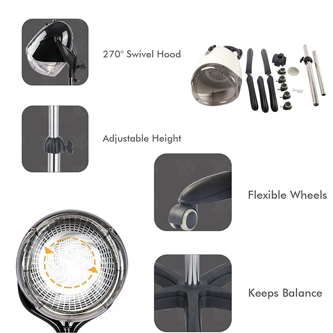 Red,A,Wall Mounted Hair Dryer,Fast Hair Drying Low Noise,Timer 0-60 Min,Steamer Hat Deep Conditioning Heat Steaming Salon Equipment Hooded Machine Used in Hair Processor