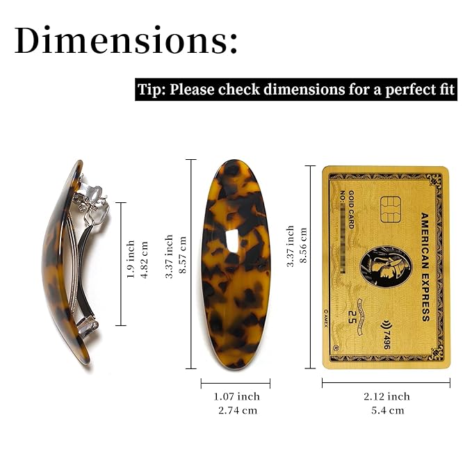 Hair Barrette for Women Large Vintage Acetate Oval Tortoise Not Easy to Break French Hair Clips for Thick Hair, 3 Pack