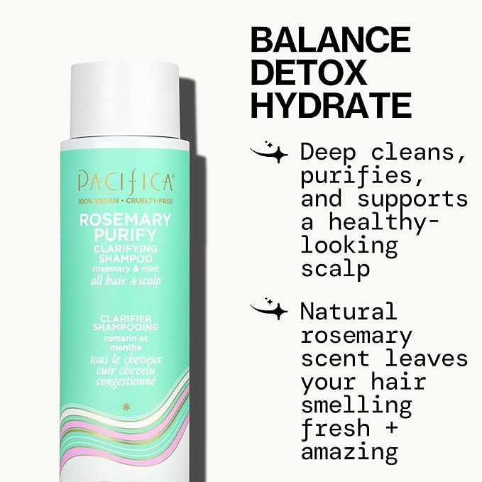 Pacifica Shampoo & Conditioner Set – Rosemary Purify Invigorating Set with Cooling Mint for Clarifying and Detoxing, Sulfate-Free, Vegan & Cruelty-Free, 12 oz & 8 oz (Set of 2)