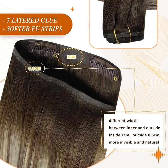 Full Shine Clip in Hair Extensions Brown Ombre Real Hair Clip in Extensions Light Brown Mix Blonde Seamless Human Hair Extension for Women Ease of Use 14 Inch 8 PCS 120G