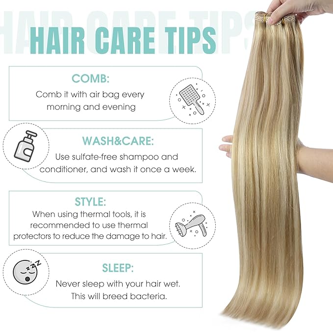 YoungSee Blonde Clip in Hair Extensions Highlighs Honey Blonde Human Hair Clip in Extensions Strawberry Blond Highlights Real Human Hair Extensions Clip ins 22inch 120g
