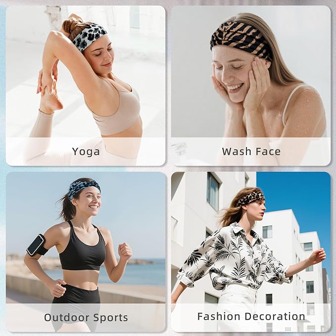 6-Piece Cute Headbands for Women, Stretchy Non Slip Thick Headband for Women’s Hair, Soft Elastic Head Bands for Yoga Running Sport Workout (Cheetah Print)