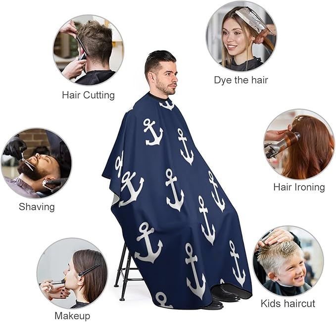 Fashion Unisex Hair Cutting Cape with Adjustable Closure Navy Nautical Anchor Barber Cape