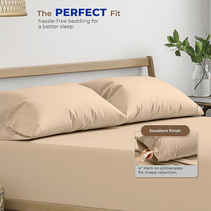 THREAD SPREAD 100% Egyptian Cotton Pillow Cases - 1000 Thread Count Pillow Cases Queen/Standard Size Set of 2, Soft & Breathable Extra Long Staple Sateen Weave Cotton Pillow Covers for Bed - Taupe