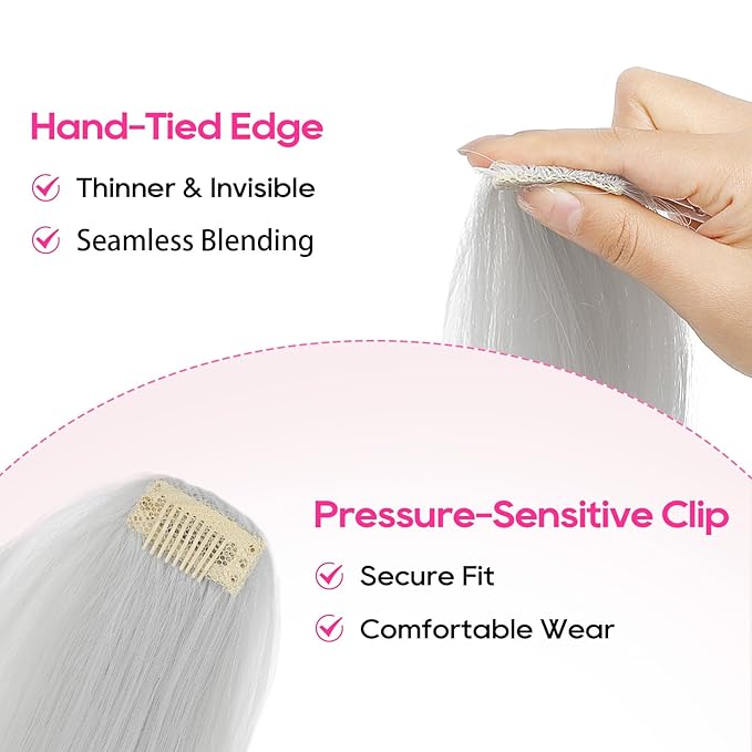 REECHO Clip in Hair Volumizer, 2PCS 6 inch Short Thick Clip in Hairpieces Adding Extra Volume Hair Extensions for Women (Light Silver)