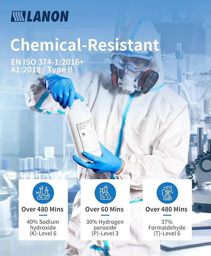 LANON Disposable Nitrile Gloves, Silicone-Free, Food-Safe, Chemical Resistant, Powder-Free, Textured Fingertips, Cooking, Cleaning, Blue, Small