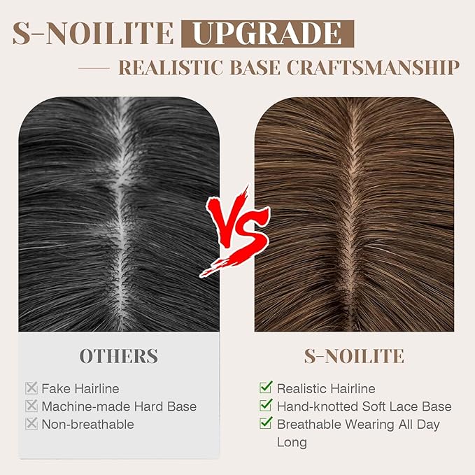 S-noilite Hair Toppers for Women Real Human Hair 3D 360° Cover Clip in 100% Real Human Hair Toppers 3″*4″ Clip in Silk Base 12 inch Natural Brown