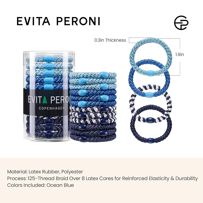 EVITA PERONI 12 Pcs Hair Ties, High Elastic Ponytail Holders, Hair Ties No Damage for Thick Curly Hair Women Men (Ocean Blue)