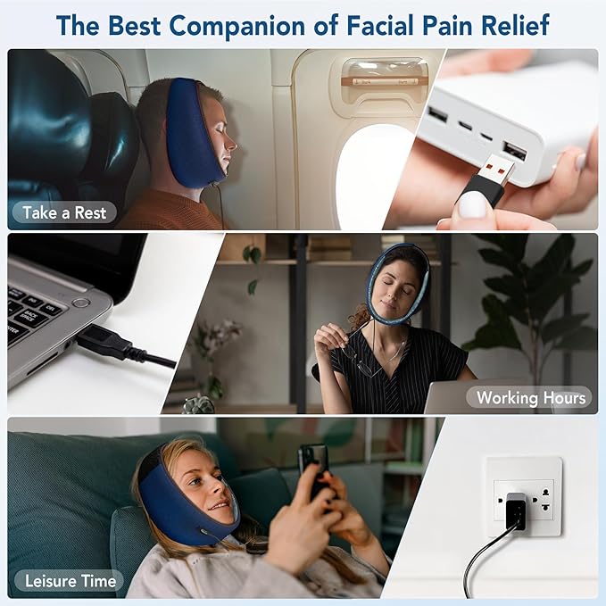 Heating Pad for TMJ Relief, USB Electric Washable Jaw Heating Pad with 3 Heat and 4 Time Settings for Jaw Chin Wisdom Teeth Issues, Oral and Facial Surgery (Blue)