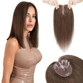 Hairro 100% Human Hair Topper No Bangs, Real Clip in Hair Hairpieces for Women, 3.94x4.72" Silk Base for Thinning Receding High Hairline, 12 Inch Dark Brown Middle Part