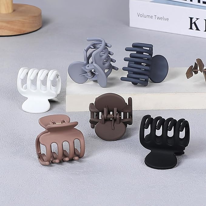 6 Pcs Hair Clips Small Claw Clips for Thin Hair Medium Matte Non-slip Hair Accessories for Women and Girls (Brown Grey)