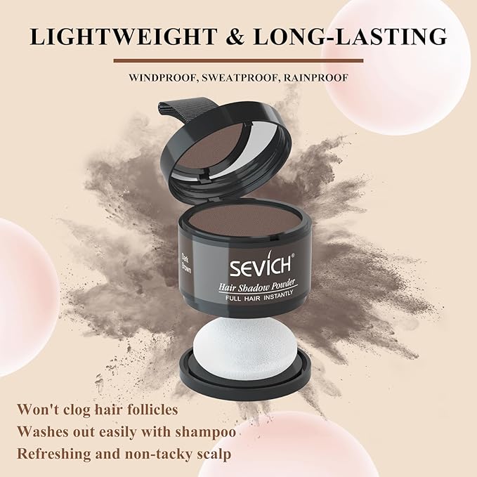 SEVICH Instantly Hairline Shadow Hairline Powder, Quick Cover Grey Hair Root Concealer, Eyebrows & Beard Line, Hair Root Touch Up for Thinning Grey Hairline, Windproof&Sweatproof, Dark Brown