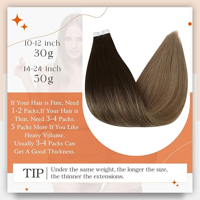 Full Shine Ombre Hair Extensions Tape in Balayage Glue in Extensions Color 2/6/18 Brown And Blonde Tape ins Human Hair Extensions Straight Seamless Hair Extension Remy Human Hair 22Inch 50G 20pcs