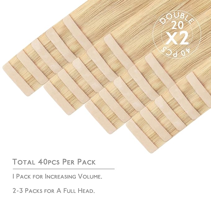 WENNALIFE Tape in Hair Extensions Human Hair, 40pcs 120g 26 inch Light Blonde Highlighted Golden Blonde Hair Extensions Real Human Hair Straight Tape in Extensions Invisible Human Hair Extensions