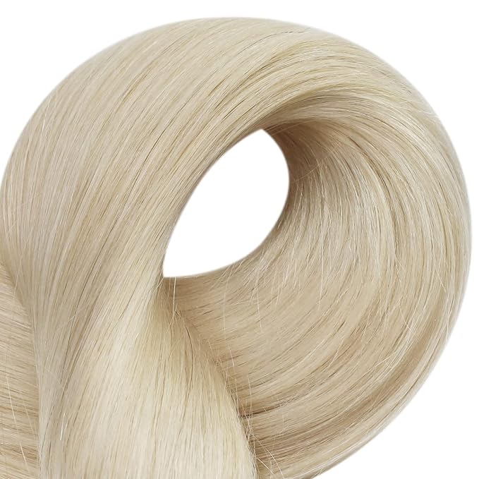Full Shine Invisible Hair Extensions Tape in Platinum Blonde 60 Blonde Hair Extensions Real Human Hair 14Inch Straight Hair Extensions for Short Hair 20pcs 50Grams Add Volume