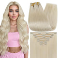 Full Shine Hair Extensions Clip in Human Hair Ice Blonde 12 Inch Clip in Hair Extensions Real Human Hair Short Invisible Blonde Extensions Full Head 7 Pcs 95 G