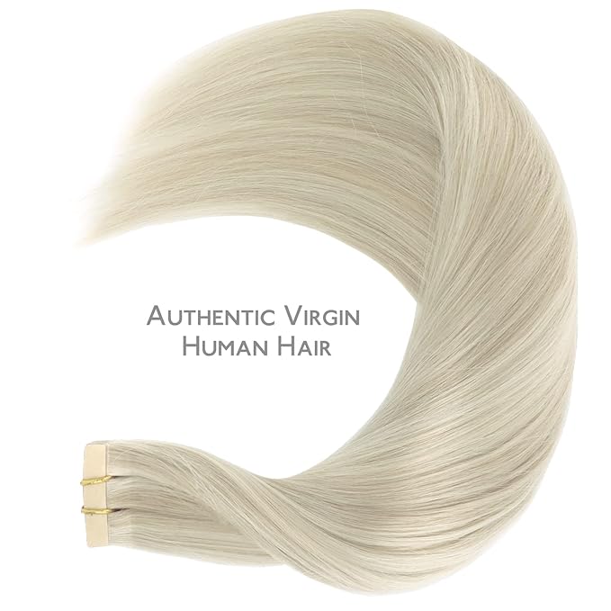 WENNALIFE Tape in Hair Extensions Human Hair, 20pcs 40g 12 inch Ash Blonde Highlighted Platinum Blonde Remy Hair Extensions Straight Human Hair Tape in Extensions Skin Weft Tape Extensions Human Hair