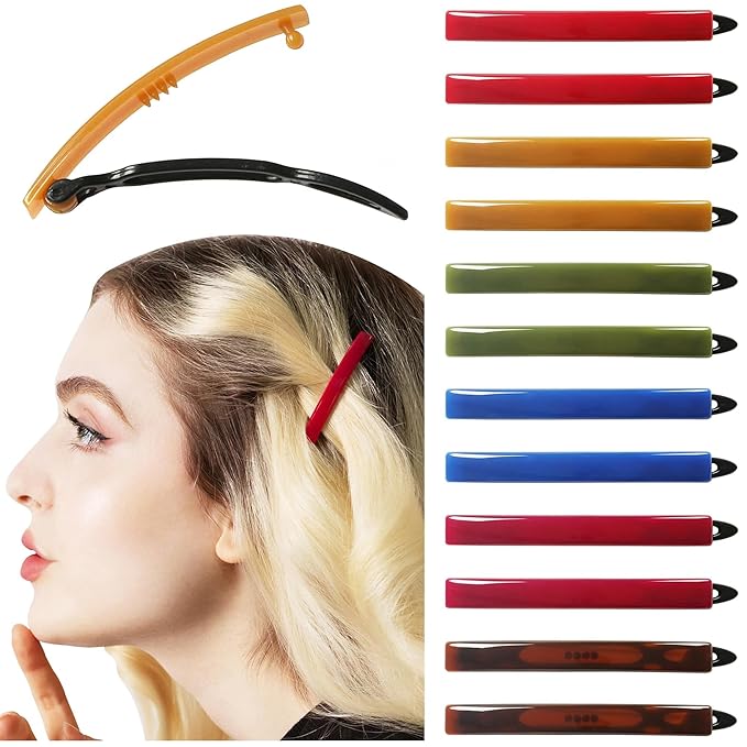12pcs Hair Barrettes Set for Women and Girls, Hair Clips for Thick Thin Fine Hair, Non-metal Hair Accessories, Non-Slip Grip Handmade Snap Hairpin, BPA Free