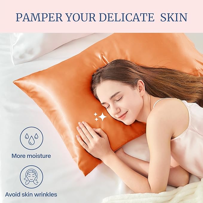 BEDELITE Satin Pillowcase for Hair and Skin, Super Soft and Cooling Similar to Silk Pillow Cases 2 Pack with Envelope Closure, Gift for Women Men(20"x30" Queen Size, Burnt Orange)