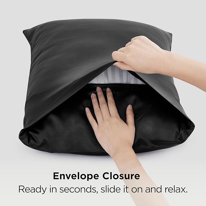 Bedsure Satin Pillowcase for Hair and Skin Queen - Black Silky Pillowcase 2 Pack with Envelope Closure, Similar to Silk Pillow Cases, Gifts for Women Men, 20x30 Inches, 2pcs