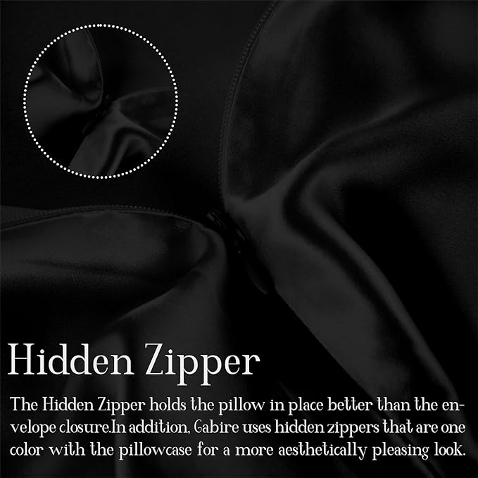 Mulberry Silk Pillowcases Set of 2, Both Sides Real Silk Pillow Covers for Hair and Skin Prevent Acne Pillowcase Organic Silk Pillowcase 2 Pack with Hidden Zipper, Black, King (20"×36")