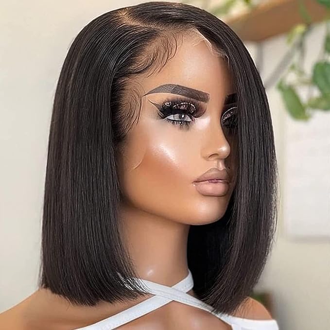 Bob Wig Human Hair 13x4 Lace Frontal Short Straight Lace Front Bob Wigs for Black Women 100% Human Hair Wig Pre Plucked Natural Color 10 Inch