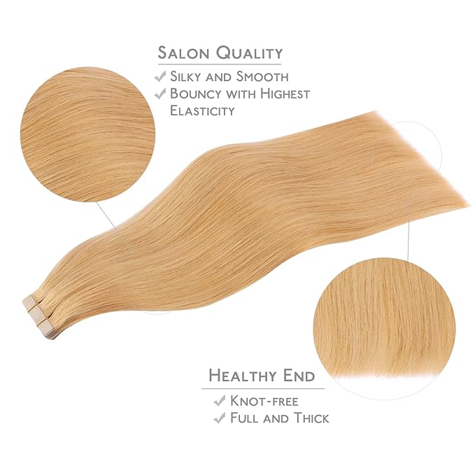WENNALIFE Tape in Hair Extensions Human Hair, 20pcs 60g 26 inch Strawberry Blonde Remy Hair Extensions Straight Human Hair Tape in Extensions Skin Weft Tape Extensions Human Hair