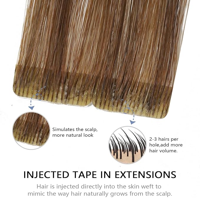 COOKAYU Invisible Tape in Extensions Human Hair, Medium Brown to Caramel Blonde 20Inch 45g 20pcs Injected Tape in Human Hair Straight Invisi Edge Extension