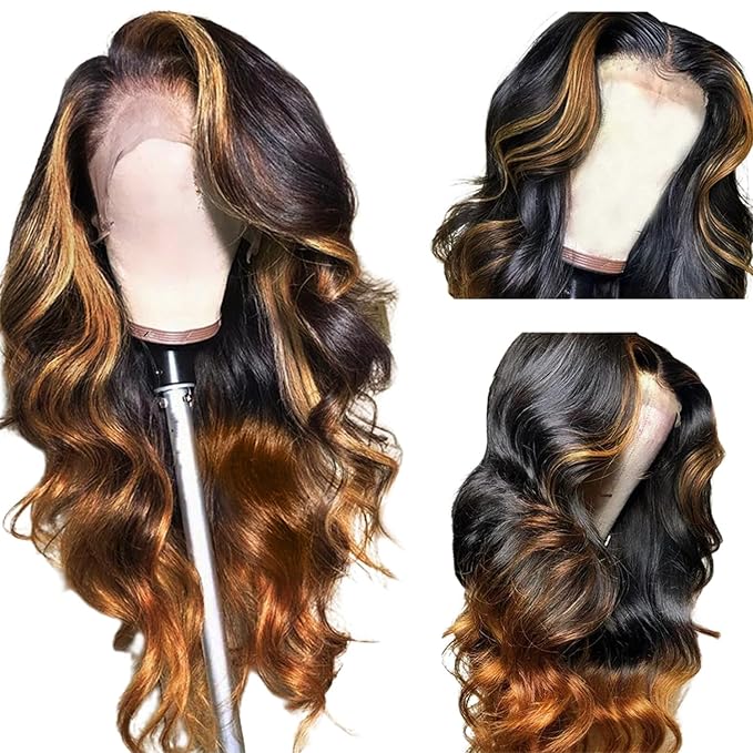 200% Density Full 360 Lace Front Wigs Human Hair 1B/30 Ombre Lace Front Wig Glueless 360 Wigs Human Hair Pre Plucked With BabyHair Body Wave Lace Frontal Human Hair Wigs For Women Balayage Wig 26Inch