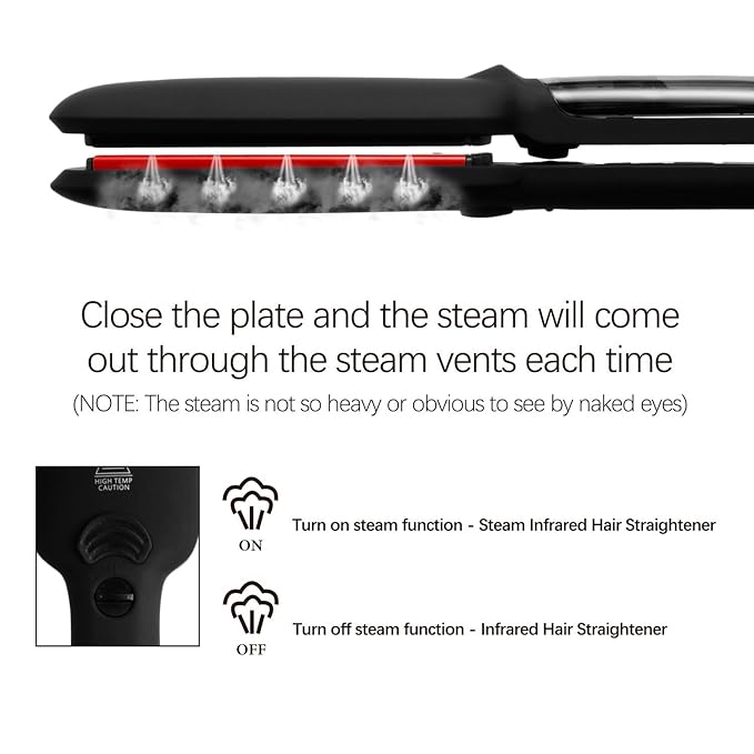 DORISILK Steam Hair Straightener and Curler Iron 2 in 1, Professional Salon Infrared Flat Iron Wide Tourmaline Ceramic Plate, Vapor Straighteners for Hair 450 Degrees Adjustable Temp, 2 Inch Black