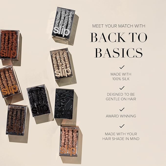 slip Back to Basics Black Midi & Large Scrunchie Set | Includes 2 Midi & 1 Large Pure Silk Scrunchies | 100% Mulberry Silk, Anti-Crease, Gentle on Hair, Prevents Breakage | Stylish & Durable