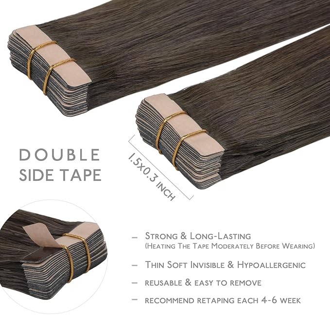 WENNALIFE Tape in Hair Extensions Human Hair, 20pcs 40g 12 inch Cool Dark Brown Remy Hair Extensions Straight Human Hair Tape in Extensions Skin Weft Tape Extensions