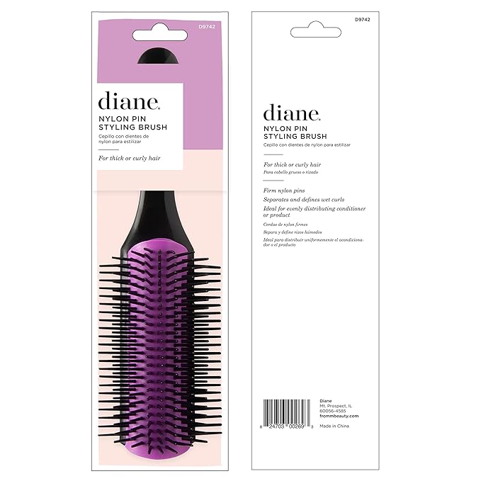 Diane Nylon Pin Styling Hair Brush for Detangling, Separating, Shaping and Defining Wet Thick or Curly Hair, Glides Through Tangles with Ease