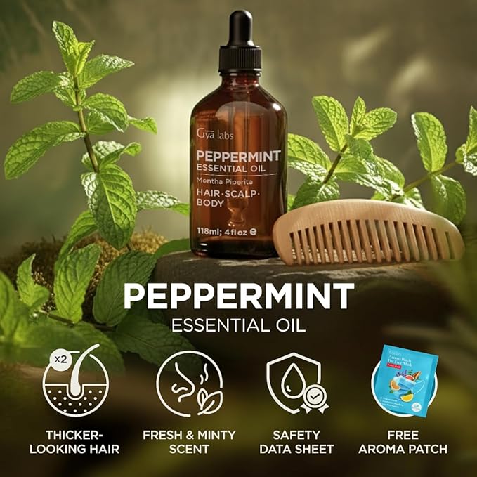 Gya Labs Peppermint Essential Oil - 4 Fl Oz - for Hair, Skin, Diffuser, Aromatherapy & DIY Candle Making Scent