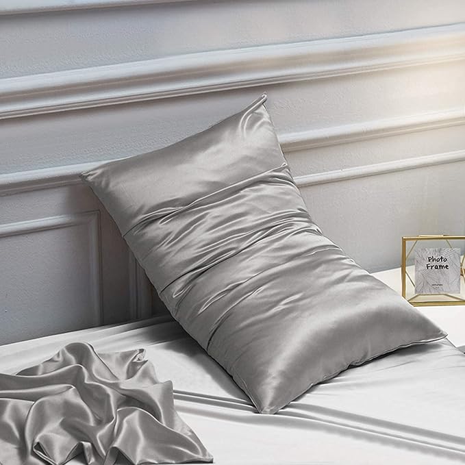 NTBAY 2 Pack Satin King Pillowcases for Hair and Skin, Luxurious and Silky Pillow Cases with Envelope Closure, 20x36 Inches, Grey