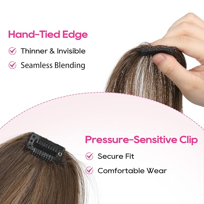 REECHO Clip in Hair Volumizer, 2PCS 6 inch Short Thick Clip in Hairpieces Adding Extra Volume Hair Extensions for Women (Chocolate Brown with Highlights)