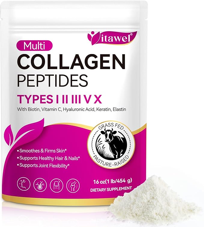 Multi Collagen Peptides Powder - Types I, II, III, V, X – Grass Fed, Pasture Raised - Supports Skin, Hair, Nails & Joints - Flavorless, Hydrolyzed, Easy to Mix - Non-GMO, Gluten-Free, Dairy-Free