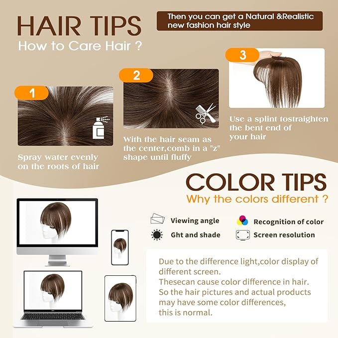 Hair Toppers for Women Real Human Hair (Dark Blonde#27)-360°3D 10inch Topper with Bangs for Thinning Hair, Clip-in Bangs with Upgraded Silk Base, Perfect for Daily Wear