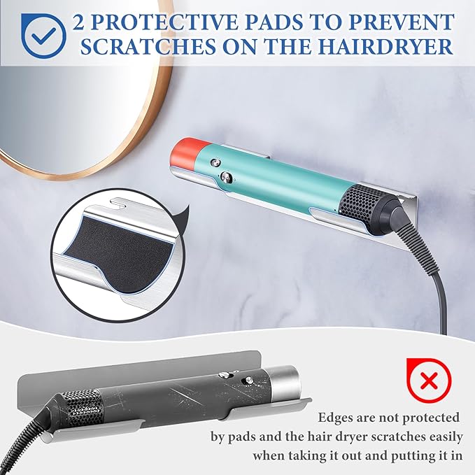 Wall Mount Curling Iron Holder and Hair Tool Organizer with Adhesive, Multifunctional Hot Flat Iron and Hair Straightener Holder Storage Stand for Vanity, Cabinet and Wall, Silver