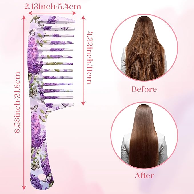 Wide Tooth Comb,Effortless Tangle Removal for Curly, Wet, Long Hair Wet,Cute Aesthetic Design for Women Men and Girls (Purple-03)