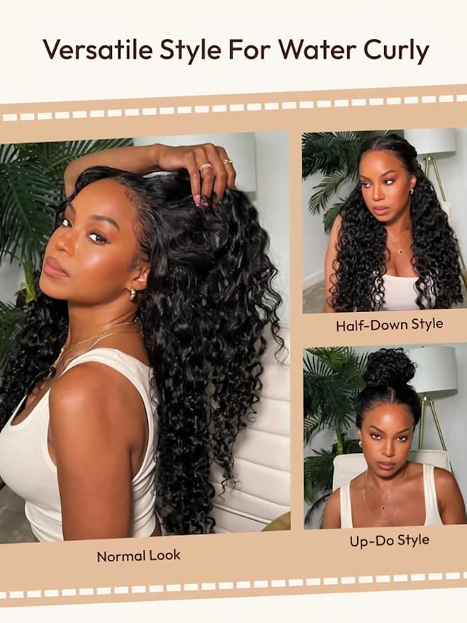 Julia Hair Bye Bye Knots Wig 13x4 Glueless Wigs Human Hair Mixed Curls Water Wave and Jerry Curly Fluffy Wig Pre Everything Pre Plucked Pre Cut HD Lace Bleached Knots Natural Black 26 Inch