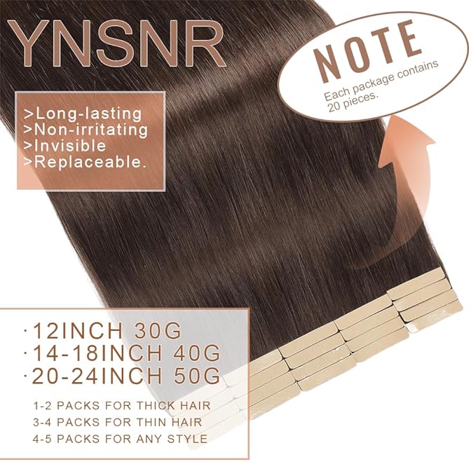 Tape in Hair Extensions Human Hair Dark Brown Hair Extensions 18 Inch 20pcs Remy Straight Human Hair Tape in Extensions Skin Weft Tape Extensions Human Hair