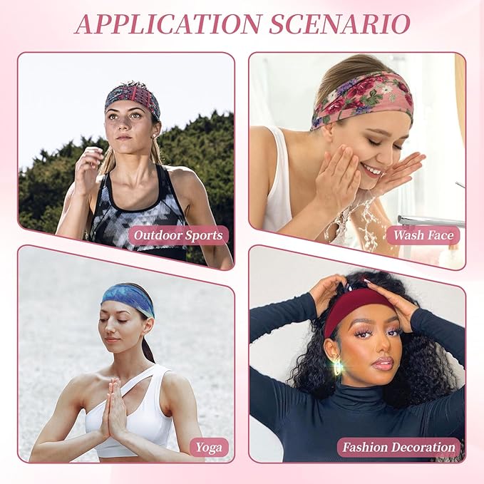 Boho Headbands for Women, 6 Pack Wide Non-Slip Stretchy Hair Bands for Yoga, Workout, Running, Fashion Hair Accessories for Women's Hair（Shape 1）